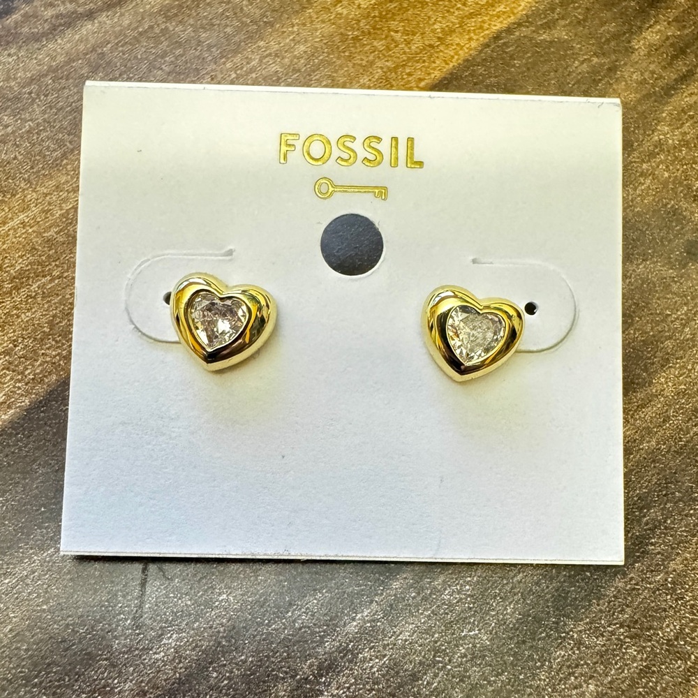 Fossil Gold Heart Crystal Earrings